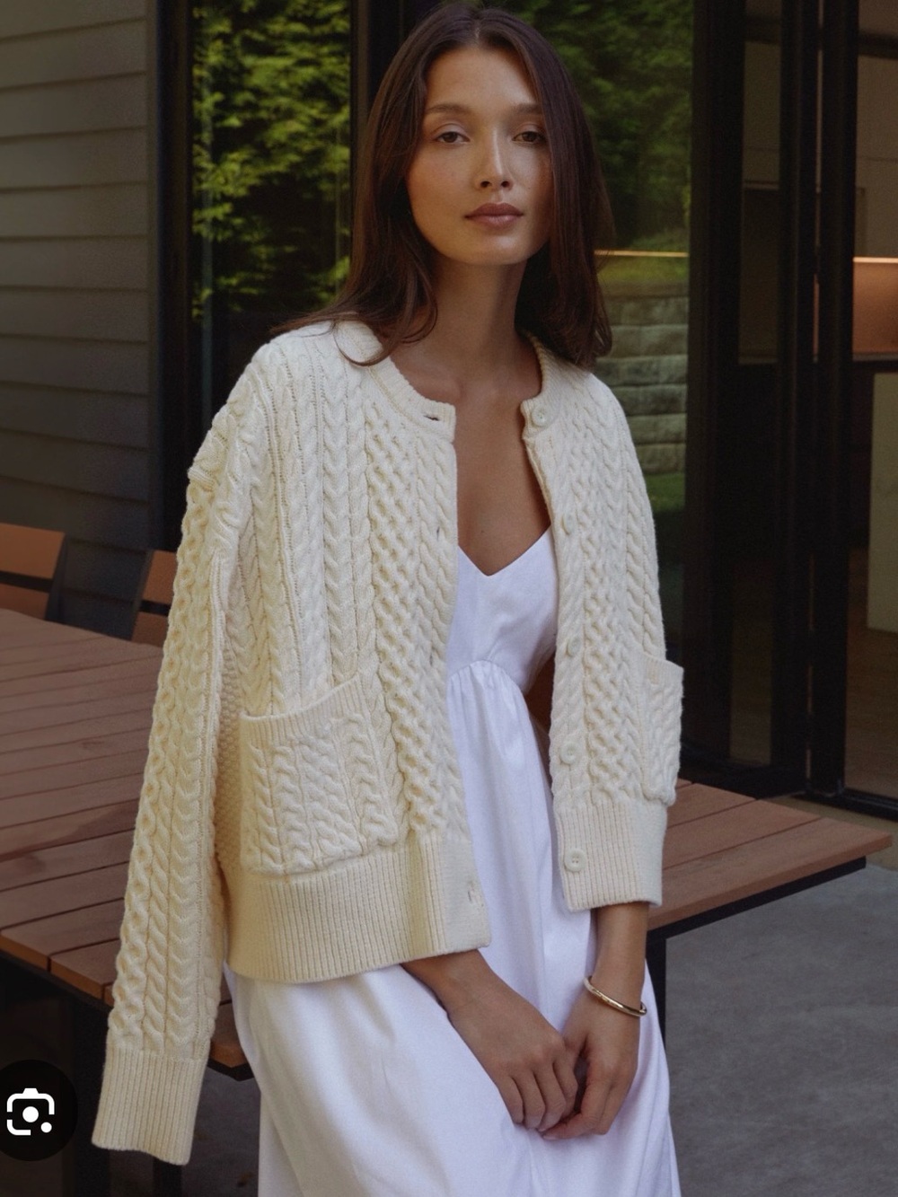 Caara Sm Cotton Cream Cable-Knit Button Cardigan Sweater